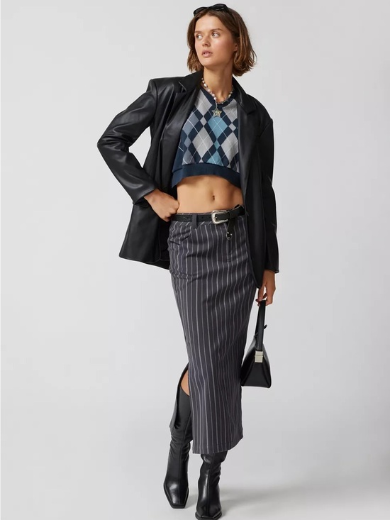 Urban Outfitters Dresses & Skirts - Urban Outfitters UO Pinstripe Pencil Low Rise Midi Skirt Gray Small Preppy